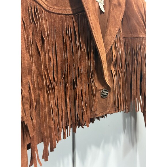 1970s Brown Suede Fringe Jacket Cropped Western Boho Leather Festival Women’s L - Picture 10 of 16